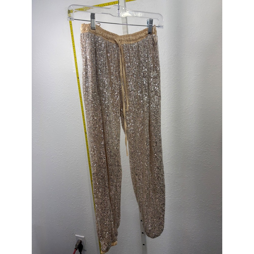 Champagne Gold Sequin Joggers Elastic‎ Waist Drawstring Party Pants Small